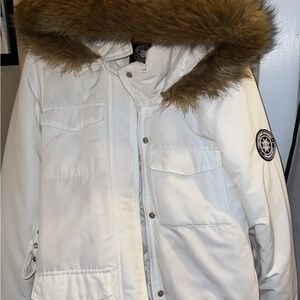 Brave Soul White Jacket with Brown Fur Trim